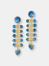 Load image into Gallery viewer, Twisted Rays Turquoise &amp; Diamond Dangle Earrings In 14K Yellow Gold Plated Sterling Silver