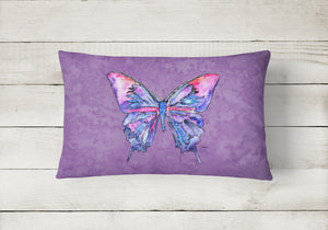 12 in x 16 in  Outdoor Throw Pillow Butterfly on Purple Canvas Fabric Decorative Pillow