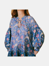 Load image into Gallery viewer, Kitty Dress Blue Exotic Floral Block Print