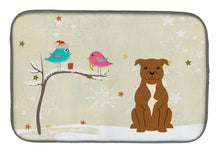 Load image into Gallery viewer, 14 in x 21 in Christmas Presents between Friends Bull Terrier - Brown Dish Drying Mat