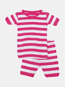 Short Sleeve Pink Striped Cotton Pajamas