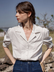 Agnes Edwardian Inspired White Floral Embroidered Blouse