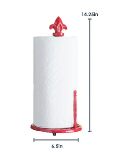 Cast Iron Fleur De Lis Paper Towel Holder, Red