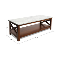 Load image into Gallery viewer, Agatha 44&quot; Rectangular Italian Carrara White Marble Coffee Table With Walnut Color Solid Wood Legs