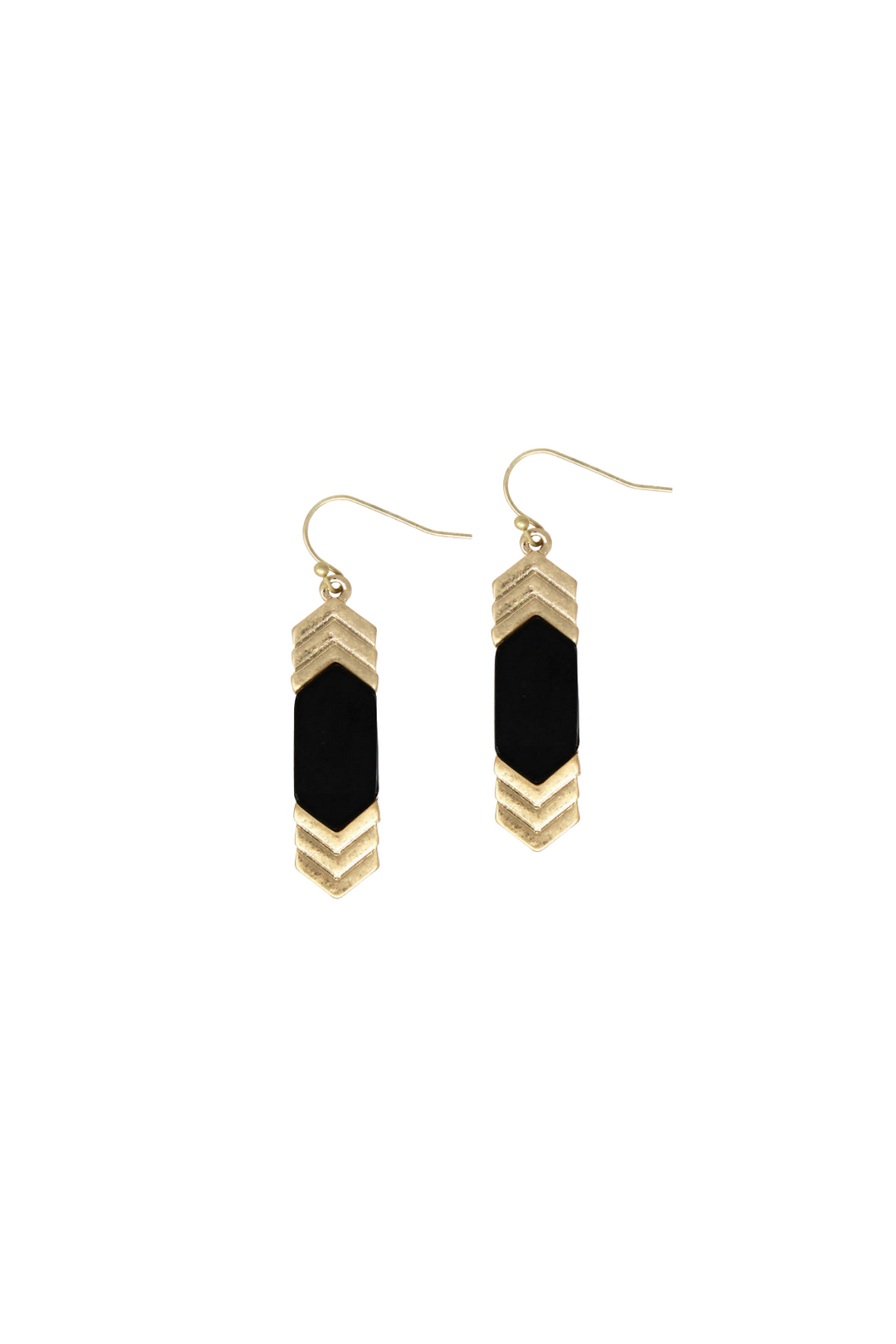 Black Stone and Gold Chevron Earring