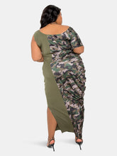 Load image into Gallery viewer, Camo Colorblock One-Shoulder Maxi Dress