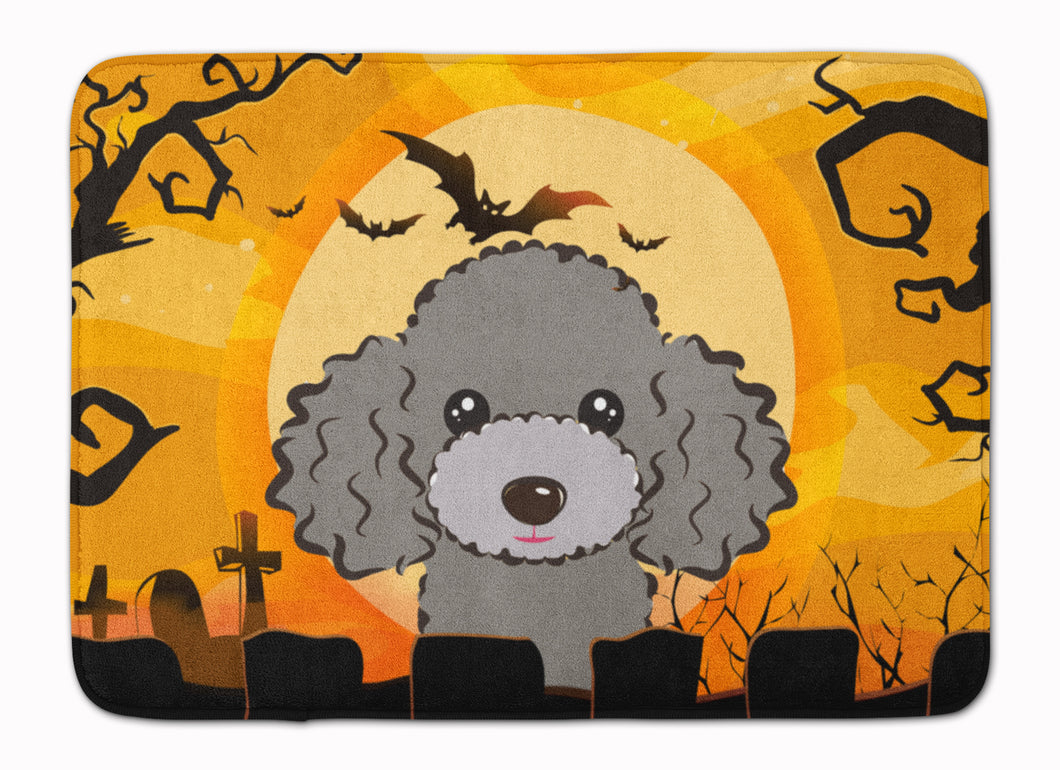 19 in x 27 in Halloween Silver Gray Poodle Machine Washable Memory Foam Mat