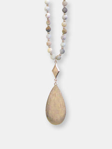 Amazonite Beaded Necklace with Metal Teardrop Pendant