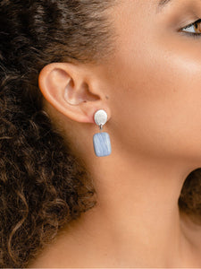 Rhodium Oval + Blue Agate Earrings