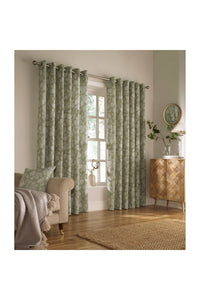 Furn Irwin Woodland Design Ringtop Eyelet Curtains (Pair) (Sage) (90x72in)
