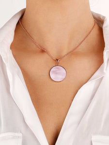 Medium Stone Disc Pendant Necklace - Golden Rose/Pink Cultured Pearl