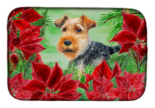 Load image into Gallery viewer, 14 in x 21 in Welsh Terrier Poinsettas Dish Drying Mat