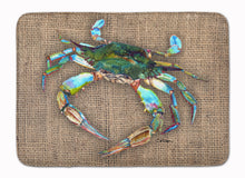 Load image into Gallery viewer, 19 in x 27 in Blue Crab on Faux Burlap Machine Washable Memory Foam Mat
