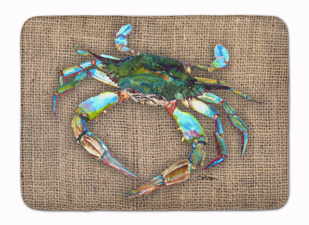 19 in x 27 in Blue Crab on Faux Burlap Machine Washable Memory Foam Mat