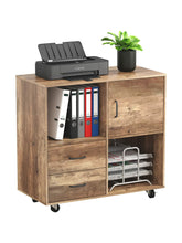 Load image into Gallery viewer, Wood Mobile Lateral Filing Cabinet With 2 Drawers, 2 Open Compartments, And Wheels For Home Office, Study, Living Room, And Bedroom