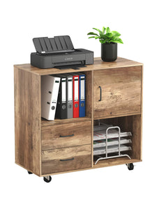 Wood Mobile Lateral Filing Cabinet With 2 Drawers, 2 Open Compartments, And Wheels For Home Office, Study, Living Room, And Bedroom