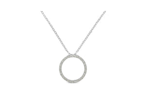 .925 Sterling Silver 1/3 Cttw Round-cut Diamond Open Circle Halo 18" Pendant Necklace