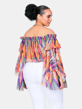 Load image into Gallery viewer, Bright Stripe Brittney Off The Shoulder Bell Sleeve Top