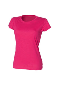 Skinni Fit Ladies/Womens Long Line Length Slub T-Shirt (Fuchsia)