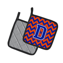 Load image into Gallery viewer, Letter D Chevron Orange and Blue Pair of Pot Holders