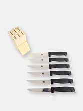 Load image into Gallery viewer, 6 Piece Stainless Steel Steak Knife Set with All Natural Wood Display Block