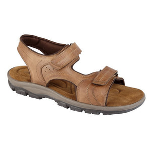 Mens Leather Twin Touch Fastening Sandal - Tan