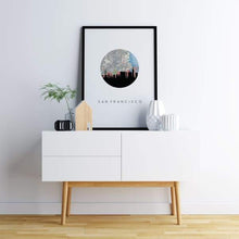 Load image into Gallery viewer, San Francisco, California city skyline with vintage San Francisco map