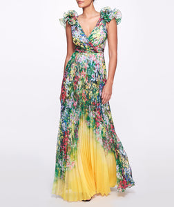 Pleated Chiffon Gown