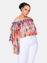 Load image into Gallery viewer, Bright Stripe Brittney Off The Shoulder Bell Sleeve Top
