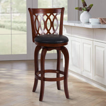 Load image into Gallery viewer, Canovia Dark Cherry Full Back Wood Frame Swivel Bar Stool with Faux Leather Seat