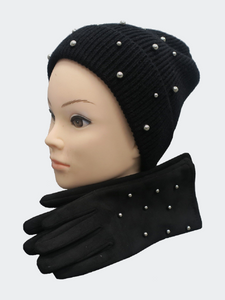 Ladies Hat and Glove Set - Black