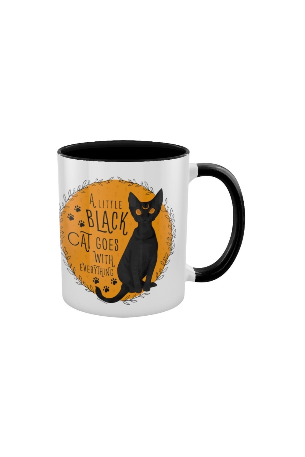 Grindstore A Little Black Cat Goes With Everything Inner Two Tone Mug (White/Black/Yellow) (One Size)