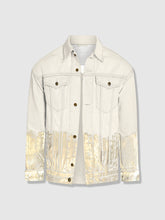 Load image into Gallery viewer, Longer Off-White Denim Jacket with Champagne Gold Foil