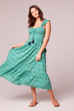 Load image into Gallery viewer, Frida Green Medallion Quilted Bodice Maxi Dress