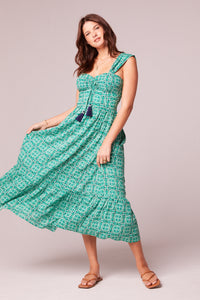 Frida Green Medallion Quilted Bodice Maxi Dress