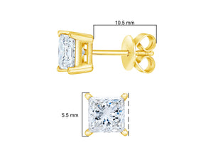 AGS Certified 14k White Gold 3/8 Cttw 4-Prong Set Princess-Cut Solitaire Diamond Push Back Stud Earrings