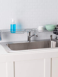 Chrome Plated Steel  Faucet Spacer Over the Sink Shelf with Cutlery Holder