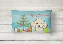 Load image into Gallery viewer, 12 in x 16 in  Outdoor Throw Pillow Christmas Tree and Buff Poodle Canvas Fabric Decorative Pillow