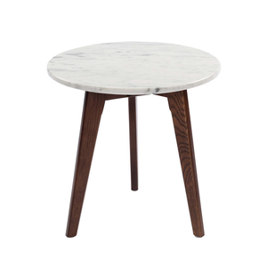 Cherie 15" Round Italian Carrara White Marble Table With Walnut Legs