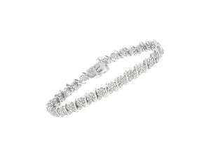 .925 Sterling Silver Diamond Floral Cluster Link Bracelet