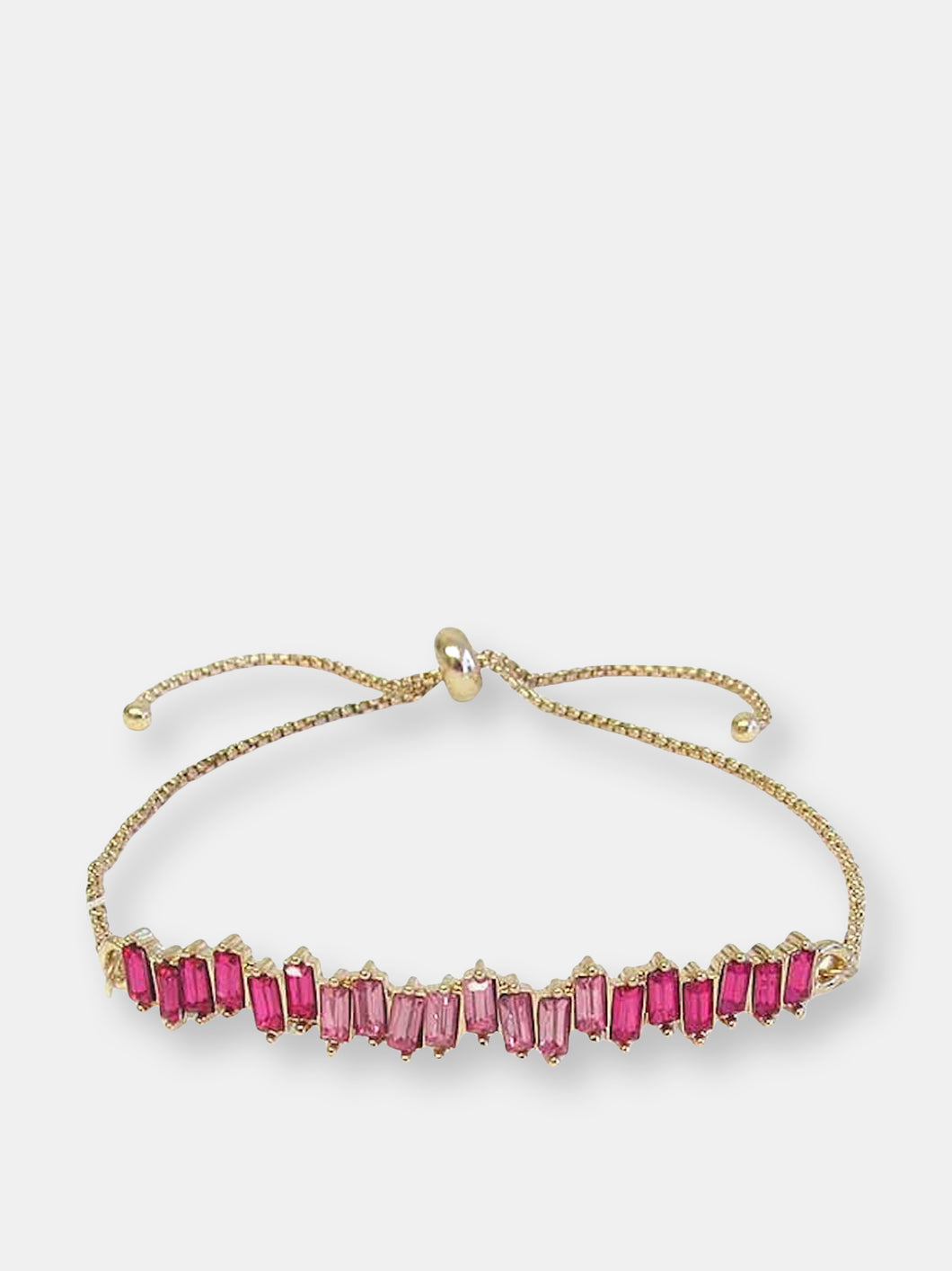 Pink Facet Baguette Crystal Metal Pull Tie Bracelet