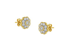 Load image into Gallery viewer, 14K Yellow Gold Plated .925 Sterling Silver 1/6 Cttw Miracle-Plate Set Diamond Floral Stud Earrings