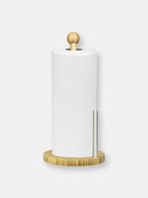 Load image into Gallery viewer, Bamboo Paper Towel Holder with Steel Dispensing Side Bar