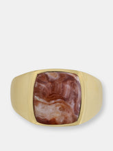 Load image into Gallery viewer, Red Lace Agate Iconic Stone Signet Ring in 14K Yellow Gold Plated Sterling Silver