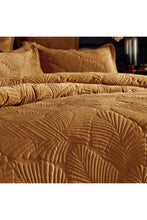 Load image into Gallery viewer, Paoletti Palmeria Velvet Quilted Duvet Set (Gold) (King) (UK - Superking)