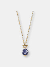Load image into Gallery viewer, Laurel Chinoiserie T-Bar Necklace in Blue &amp; White