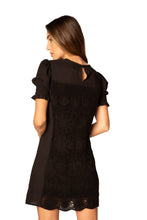 Load image into Gallery viewer, Crochet Puff Sleeve Dress - Black