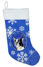 Load image into Gallery viewer, Boston Terrier Winter Snowflakes Holiday Christmas Stocking