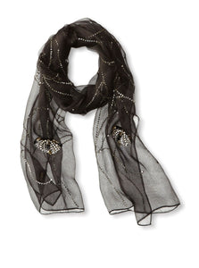 Organza Embellished Black Scarf