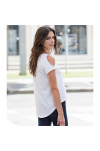 SF Womens/Ladies Plain Short Sleeve T-Shirt With Drop Detail (White)